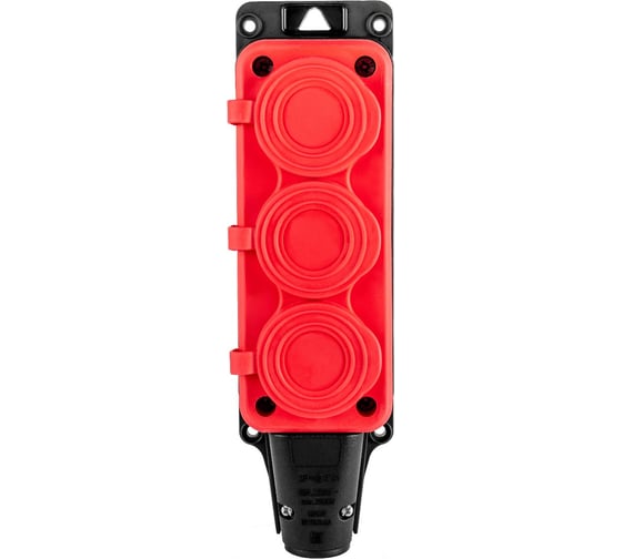 Розетка Рыжая такса РЗК-03 (колодка) трехместная с крышкой каучук 2P+PE 230V 16А IP54 красная РЗК03-2851