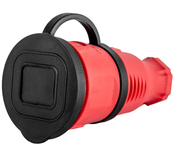 Розетка переносная Рыжая такса РЗК с крышкой каучук 2P+PE 230V 16А IP44 красная РЗК-2783