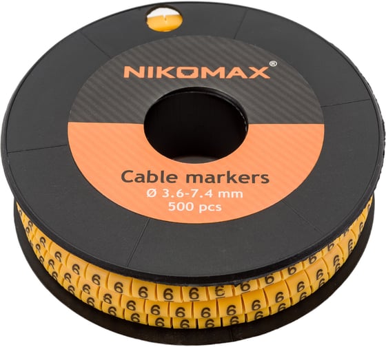Кабельный маркер NIKOMAX, цифра "6", желтый, 500шт. NMC-CMR-6-YL-500