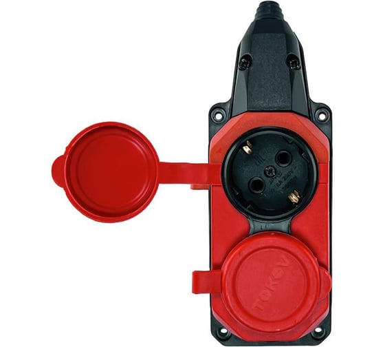 Колодка удлинителя TOKOV ELECTRIC 2-м, с заземлением, 16А, IP44, каучук, красный TOKOV TKE-C13-KK2-Z