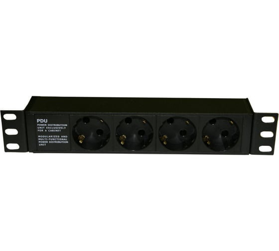 Горизонтальный блок розеток для 10" шкафов Hyperline, SHE10-4SH-IEC, 4 розетки Schuko, 10А 255009