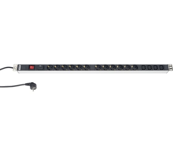 Блок розеток Hyperline, SHT-12SH-4IEC-SF-2.5EU, 12 розеток + 4 х IEC320 C13, 16 A, выключатель 29236