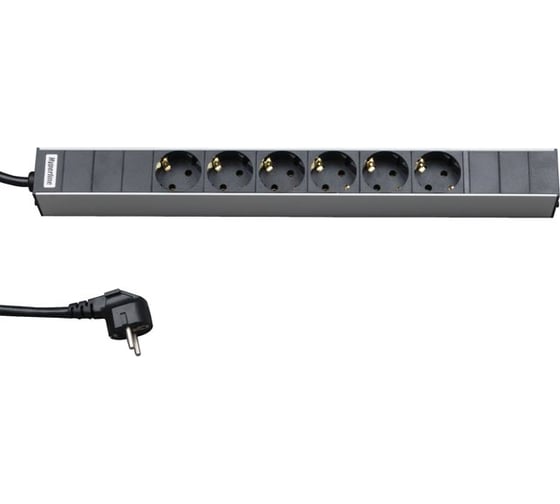 Блок розеток для 19" шкафов Hyperline, SHT19-6SH-2.5EU, горизонтальный, 6 розеток Schuko 26447