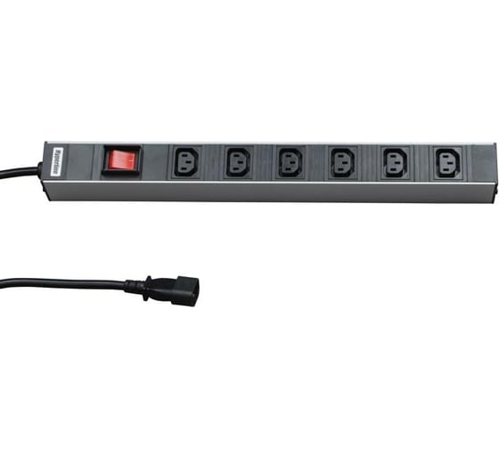 Блок розеток для 19" шкафов Hyperline, SHT19-6IEC-S-2.5IEC, горизонтальный, с выключателем 26411 1