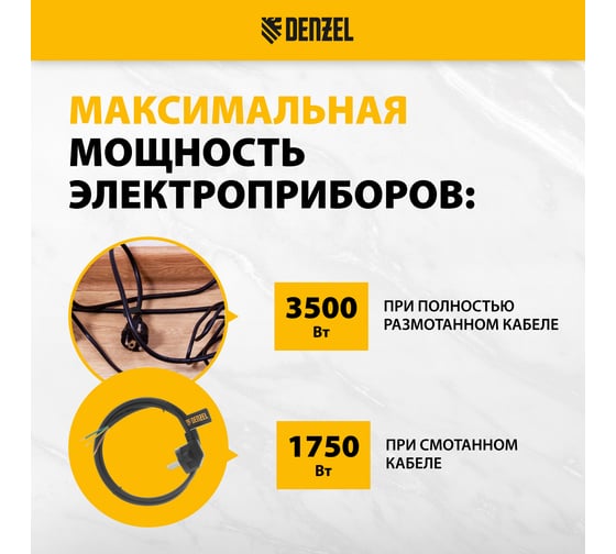 Шнур сетевой Denzel Energy Series, ПВС, 1,5 м, 3x1 мм, с неразборной вилкой, черный 37663