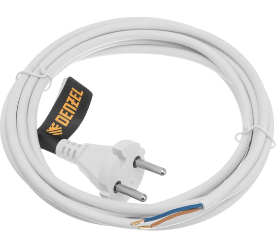 Шнур сетевой Denzel Energy Series, ПВС, 3 м, 2x1 мм, с неразборной вилкой, белый 37664