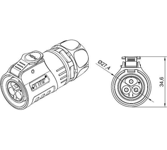 Разъем промышленный TTAF Elektronik 4-полюсный 500V 30A вилка на кабель IP65/IP67 TT30-04M-SX-01-001