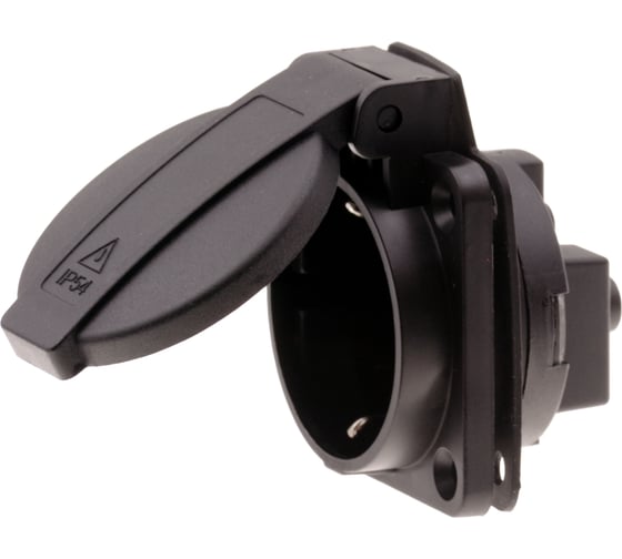 Розетка встраиваемая INPIN 16A 220V 2P+E IP54 подключение сзади 50х50 черная CA105BK