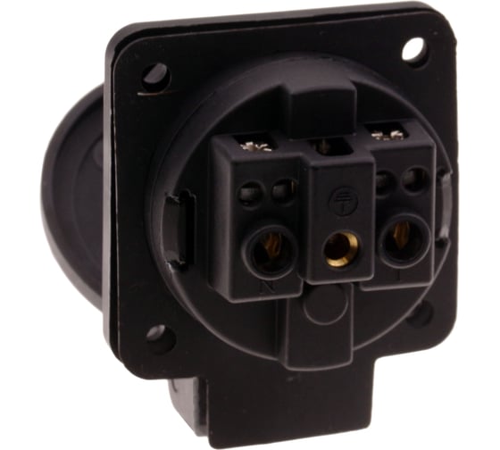 Розетка встраиваемая INPIN 16A 220V 2P+E IP54 подключение сзади 50х50 черная CA105BK