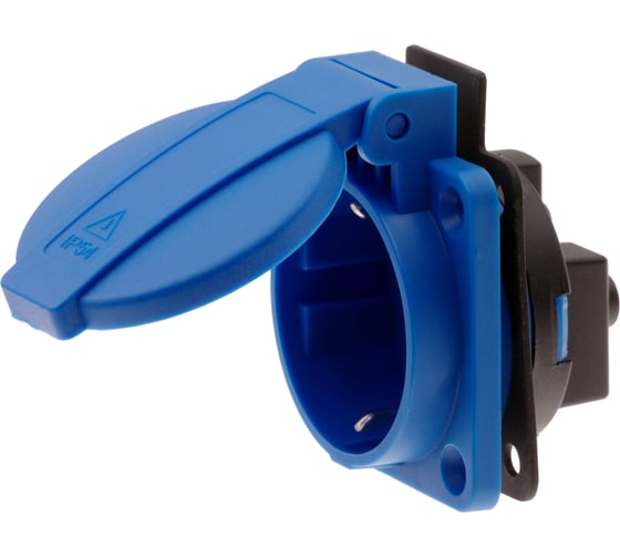 Розетка встраиваемая INPIN 16A 220V 2P+E IP54 подключение сзади 50х50 синяя CA105BL