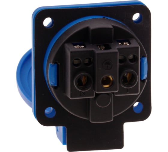 Розетка встраиваемая INPIN 16A 220V 2P+E IP54 подключение сзади 50х50 синяя CA105BL