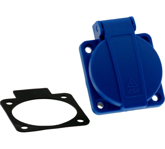 Розетка встраиваемая INPIN 16A 220V 2P+E IP54 подключение сзади 50х50 синяя CA105BL
