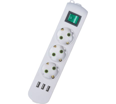 Колодка Lezard LETITIA с заземлением 3 входа с выключателем c USB разъёмом 721-0300-302U