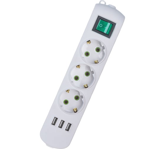 Колодка Lezard LETITIA с заземлением 3 входа с выключателем c USB разъёмом 721-0300-302U 1