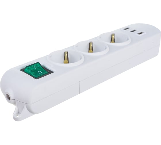 Колодка Lezard LETITIA с заземлением 3 входа с выключателем c USB разъёмом 721-0300-302U