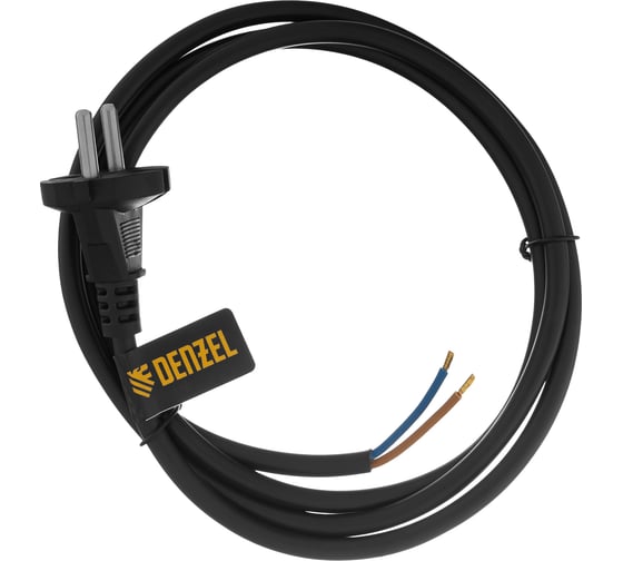 Шнур сетевой Denzel Energy Series, ПВС, 1,5 м, 2х1,5 мм, с неразборной вилкой, черный 37669