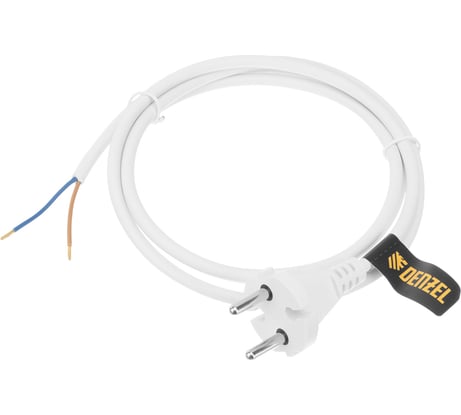 Шнур сетевой Denzel Energy Series, ПВС, 1,5 м, 2x1 мм, с неразборной вилкой, белый 37660