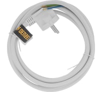 Шнур сетевой Denzel Energy Series, ПВС, 3 м, 3x1,5 мм, с неразборной вилкой, белый 37674