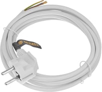 Шнур сетевой Denzel Energy Series, ПВС, 3 м, 3x1 мм, с неразборной вилкой, белый 37666