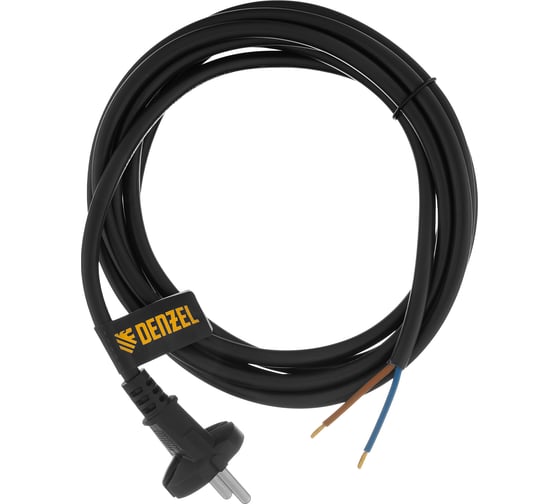 Шнур сетевой Denzel Energy Series, ПВС, 3 м, 2х1,5 мм, с неразборной вилкой, черный 37673