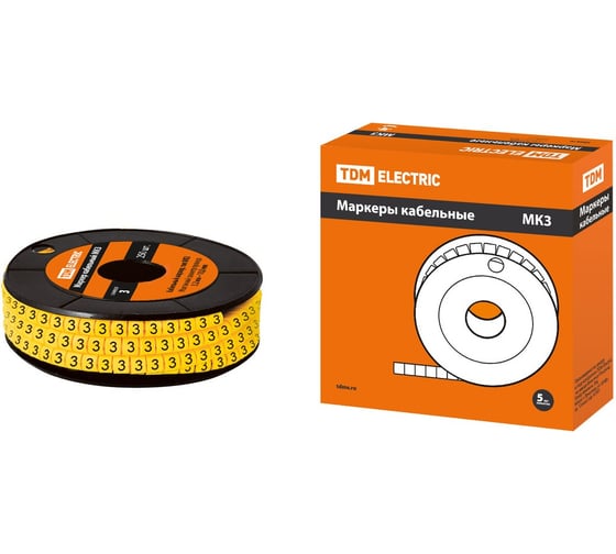 Маркер TDM ELECTRIC МК3 - 6мм, символ 3, 350шт/ролл SQ0511-0053
