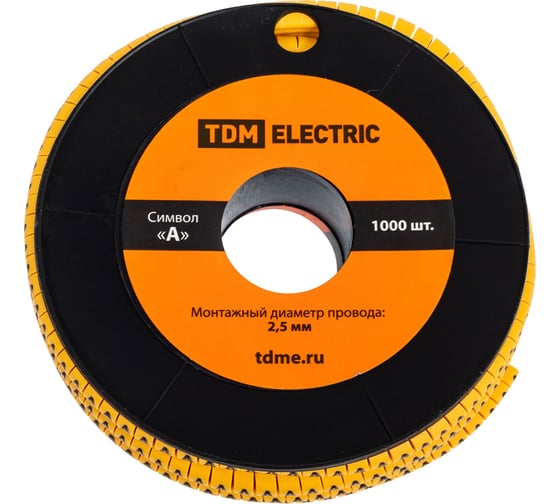 Маркер TDM ELECTRIC МК1 - 2,5мм, символ А, 1000шт/ролл SQ0511-0026