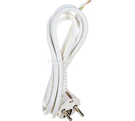 Шнур с евро вилкой АБК-СИЛА ПВС с заземляющим контактом 3х0,75мм.кв. 1,5м белый 50067009