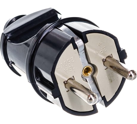 Разборная прямая вилка АБК-СИЛА с заземляющим контактом 16А 220В чёрная 2901004