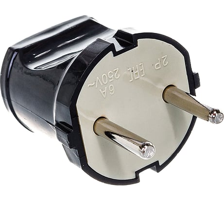 Разборная прямая вилка АБК-СИЛА без заземляющего контакта 6А 220В чёрная 2901002