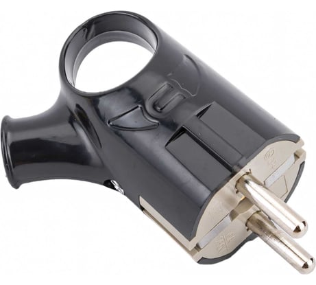 Разборная угловая вилка АБК-СИЛА с кольцом, с заземляющим контактом 16А 220В черная 2901006