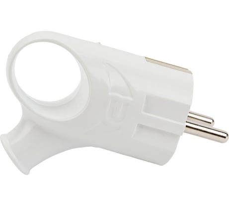 Разборная угловая вилка АБК-СИЛА с кольцом, с заземляющим контактом 16А 220В белая 2901005