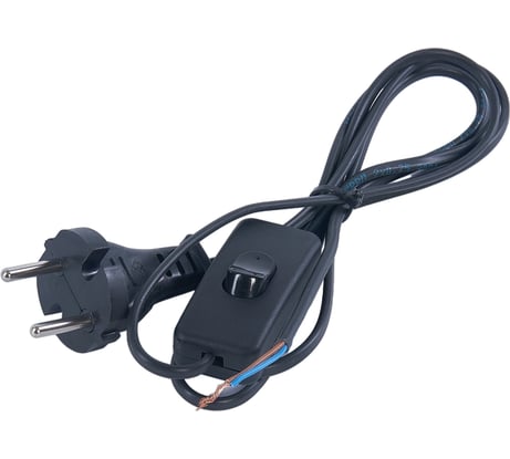 Шнур АБК-СИЛА с выключателем и плоской вилкой ШВВП 2х0,75кв.мм 2м чёрный 50067004