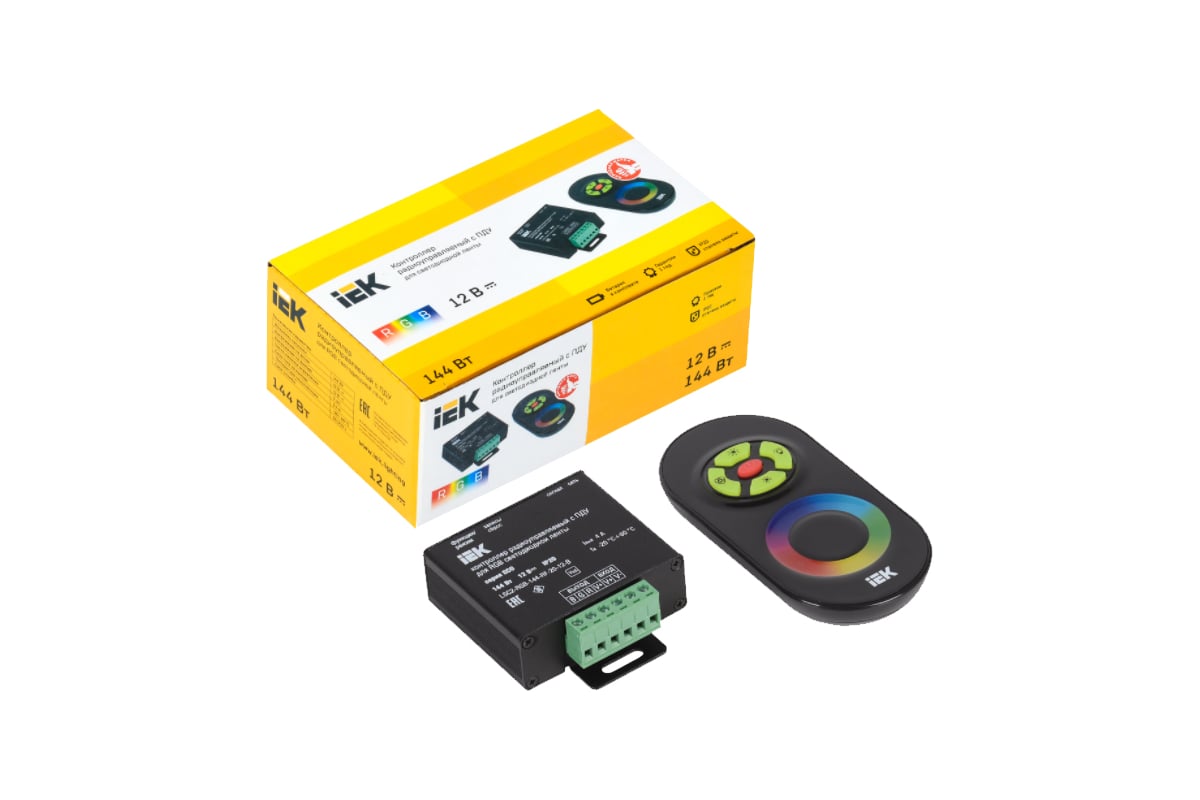 Контроллер с ПДУ IEK радио, RGB, 3 канала, 12В, 4А, 144Вт, черный LSC1 ...
