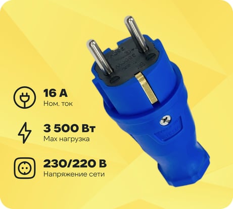 Вилка каучуковая iTOK серии iCONNECT 16А IP44 (модель ВК) цвет синий i-KI-KV-ICONNECT-1PEN-IP44-BLUE