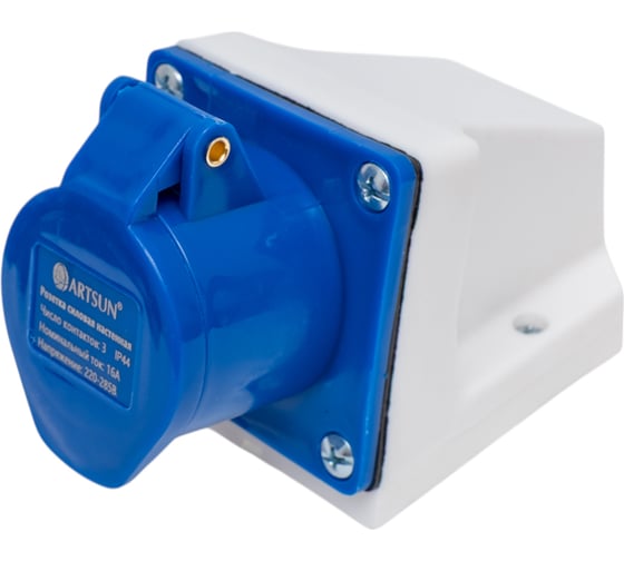 Розетка силовая настенная ARTSUN SW-1F-16А-IP44-3P 1