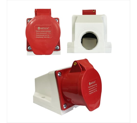 Розетка силовая настенная ARTSUN SW-3F-16А-IP44-5P 1