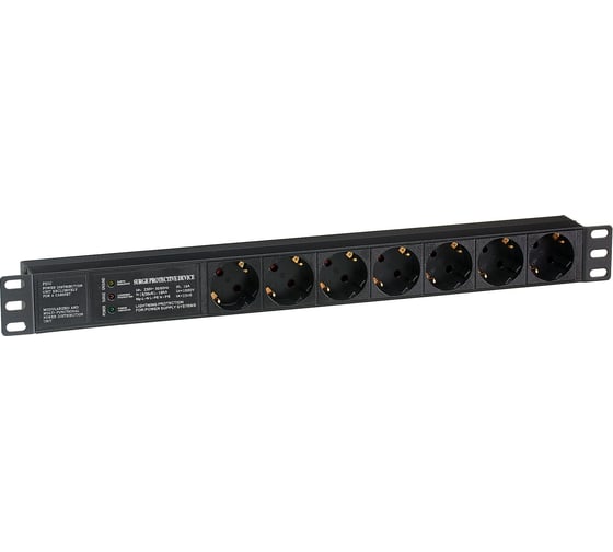Блок розеток ExeGate ServerPro PDU-19H701 Al-7S-C14-SPD3, 19, 1U, алюминий, 7 Schuko, С14, SPD3 280836