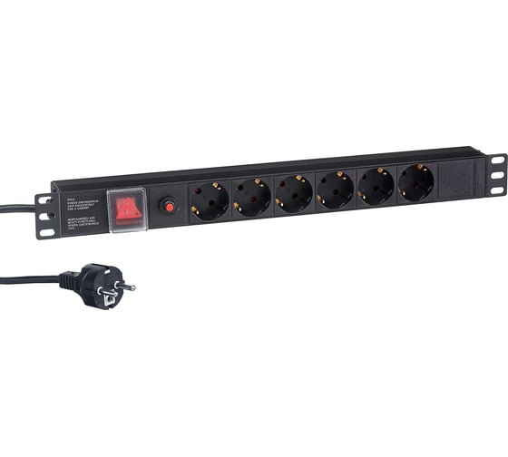 Блок розеток ExeGate ServerPro PDU-19H606 Al-6S-EU2CU-SW-O, 19, 1U, алюминий, 6Sch, евро, 2м, защита перегрузки 280831 1