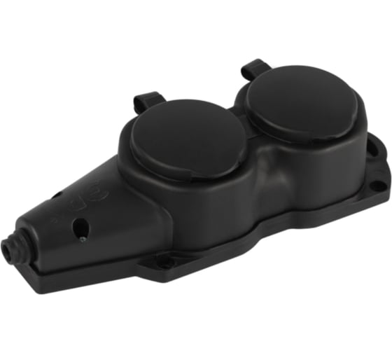 Колодка ЭРА KX2eBIP44 каучуковая с заземлением 2 розетки 16A IP44 черная Б0068451