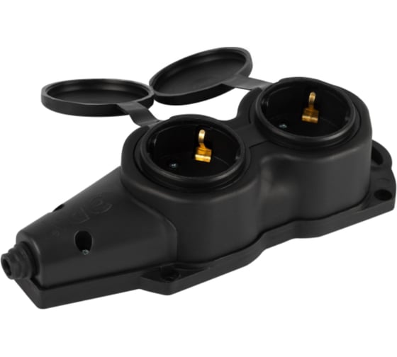 Колодка ЭРА KX2eBIP44 каучуковая с заземлением 2 розетки 16A IP44 черная Б0068451