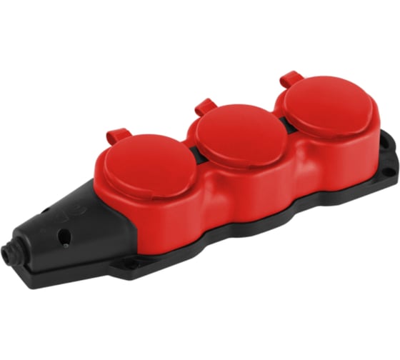 Колодка ЭРА KX3eREDIP44 каучуковая с заземлением 3 розетки 16A IP44 красная Б0068393