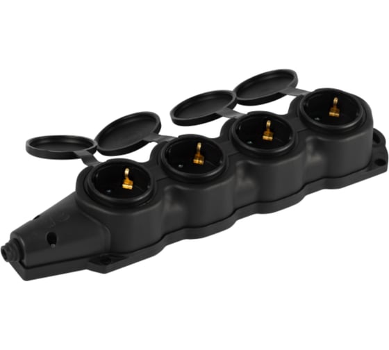Колодка ЭРА KX4eBIP44 каучуковая с заземлением 4 розетки 16A IP44 черная Б0068394