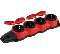 Колодка ЭРА KX4eREDIP44 каучуковая с заземлением 4 розетки 16A IP44 красная Б0068456