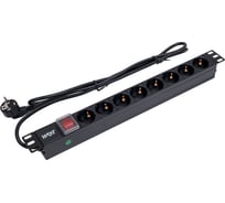 Блок розеток W&T 19" 8 розеток, кабель 2м, 1U, алюминий, выключатель 220В () WT-PDU-G8