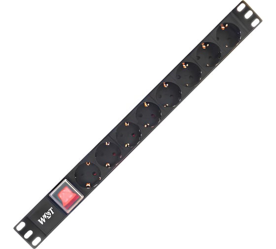 Блок розеток W&T 19" 8 розеток, кабель 2м, 1U, алюминий, выключатель 220В () WT-PDU-G8