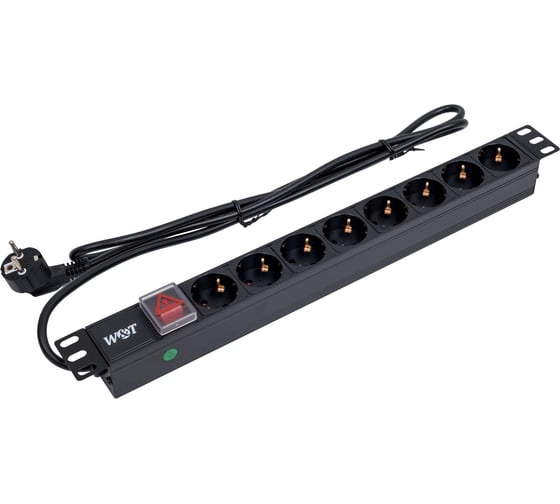 Блок розеток W&T 19" 8 розеток, кабель 2м, 1U, алюминий, выключатель 220В () WT-PDU-G8 1