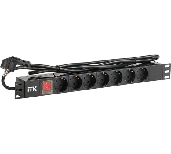 Блок распределения питания ITK PDU, 7 розеток, немецкий стандарт, с LED выключателем,1U, шнур 2м, вилка немецкий стандарт, алюминиевый профиль PH12-7D1