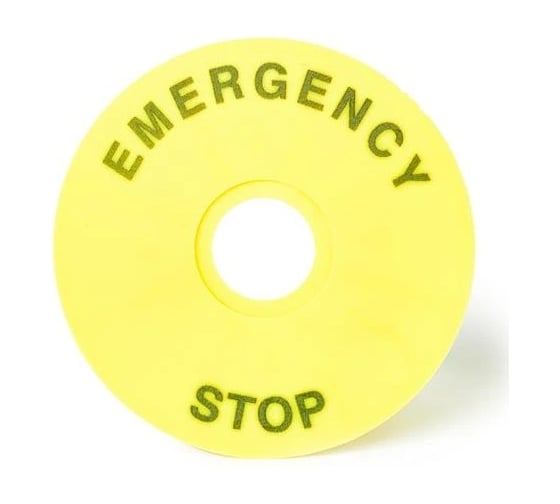 Знаки электробезопасности HLT табличка Emergency Stop, 90 мм, желтый (20 шт./уп. ) 085-25-002