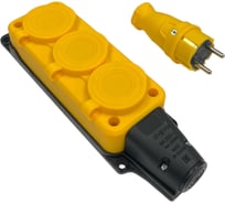 Комплект NVO каучуковая кабельная колодка 3 гнезда с заземлением и крышкой 16А IP54 + вилка (модель РК+ВК) цвет желтый NVO-KI-COMBI-K-3-V-16-54-YELLOW