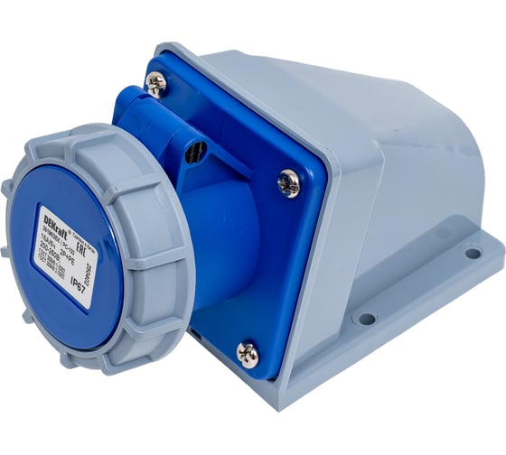 Розетка Dekraft стационарная 2Р+РЕ 16А 220В IP67 РС-103 26196DEK 1